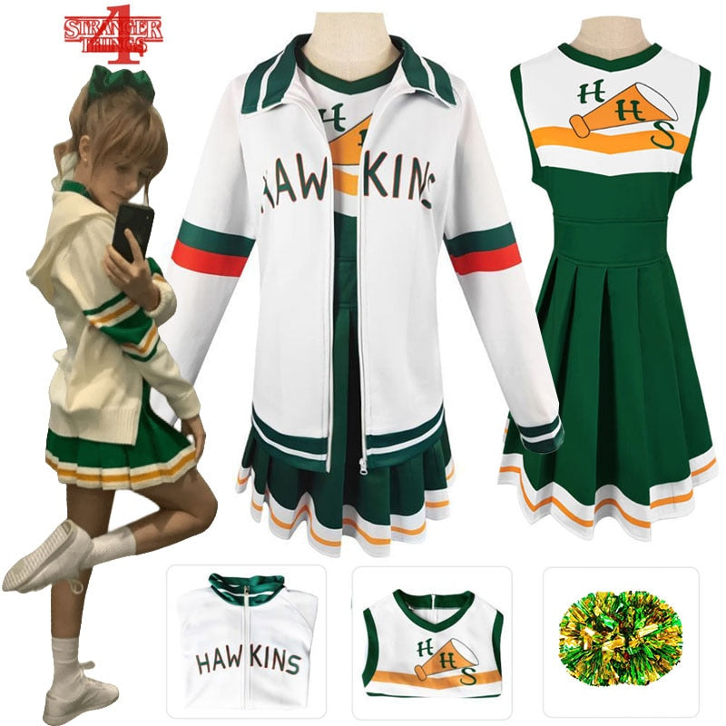 JinLin10 Women Chrissy Cheerleader Costume Hawkins Cheerleading Outfits  Adult Stranger Cosplay S4 Green Uniform Dress Up 