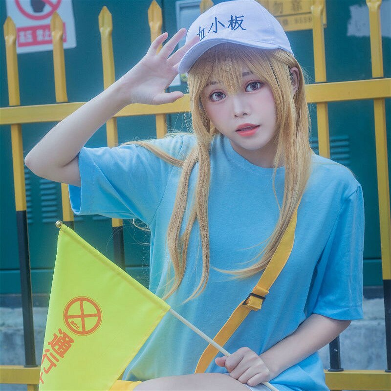 Anime Hataraku Saibou Platelet Cosplay Costume Cells at Work Women's  Clothes Full Sets Long Shirt+ Shorts+ Bag+ Hat