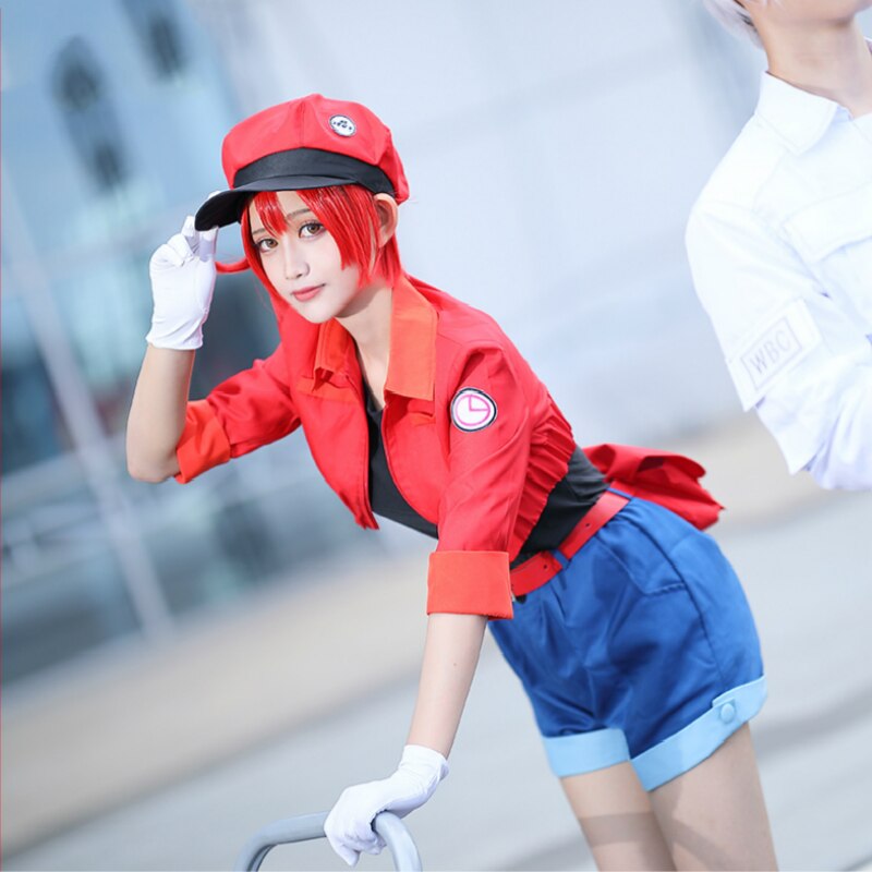 Anime Hataraku Saibou Platelet Cosplay Costume Cells at Work Women's  Clothes Full Sets Long Shirt+ Shorts+ Bag+ Hat