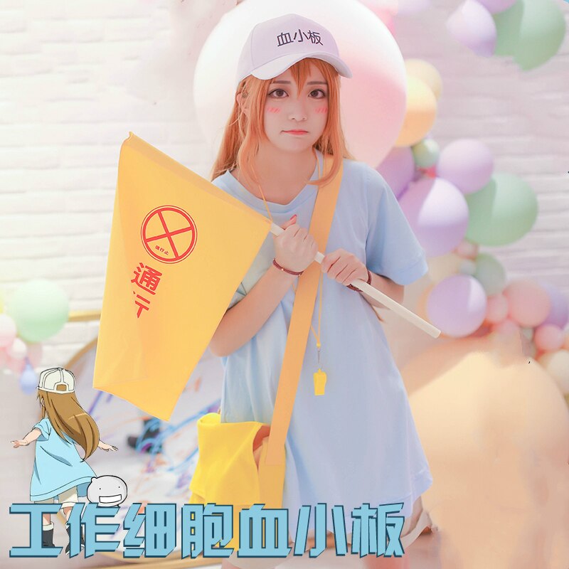 Anime Hataraku Saibou Platelet Cosplay Costume Cells at Work Women's  Clothes Full Sets Long Shirt+ Shorts+ Bag+ Hat