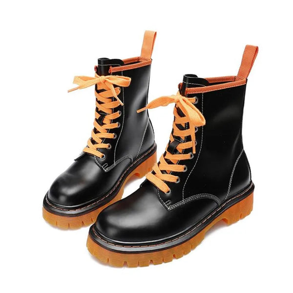 Fashion Boots Platform Genuine Leather Women Autumn Winter Punk Knight Mujer Female Ankle Boots Motorcycle Shoes
