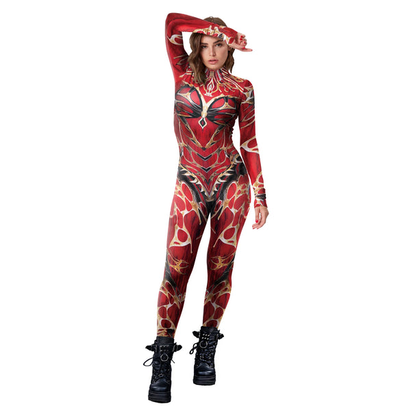 Carnival Purimim Costume Women Cosplay Jumpsuits Funny Red Punk Print Zentai Suit Female Spandex Holiday Party Clothes