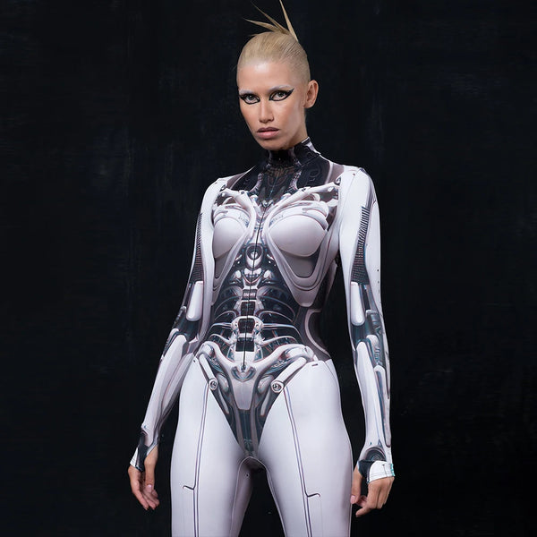 Robot Punk Jumpsuit Catsuit Halloween Cosplay Costumes For Women Carnival Party Long Sleeve Bodysuit Outfit