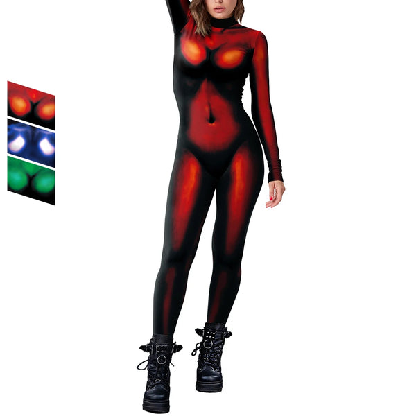 Halloween Woman Jumpsuit Holiday Party Funny Stage Performance Cosplay Costumes Long Sleeve Solid Printing Bodysuit