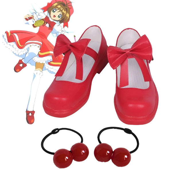 Cardrd Captoror Sakurara Cosplay Shoes Red Custom Made women men Halloween cosplay costume shoes and headgear props