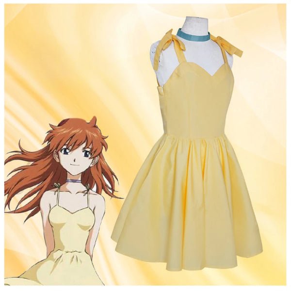 Anime Shinseikiki Evangerionon Cosplay Asukaka Langleyey Soryuyu Yellow Slip Dress Srappyy Summer Cool Fashion Outfits Noveltyy Costumes