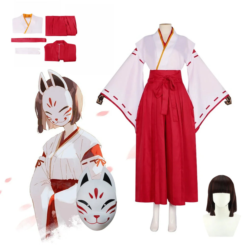 Genshin Impact Hanachirusato Cosplay Costumes Wig Fox Mask Kazari Hana ...