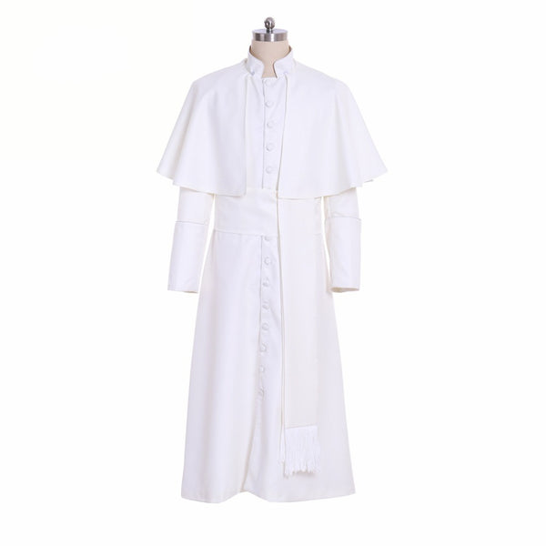 Roman city white Priest Cassocking Robe Gown Clergymen Vestments Medieval Ritual Robe Gothic Wizard Costume white Priest Robe cosplay