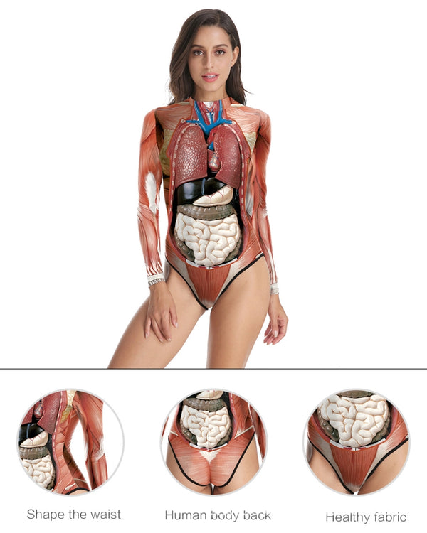 Carnival Party Performance Dress Human Tissue Digital Print Bodysuit