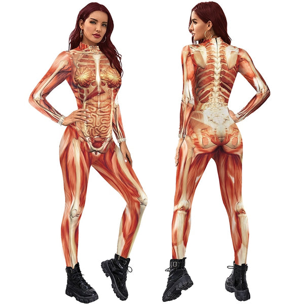 Fashion Human Body Costume 3D Printed Adult Bodysuits New Anime Cosplay Women Costumes Sexy Slim Elastic Jumpsuit Long Sleeve