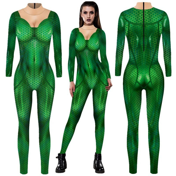 Superhero Aquamaning Merara Queen Cosplay Sexy Jumpsuit Catsuit Character Costumes Zentai Halloween Women Bodysuit Fancy Dress