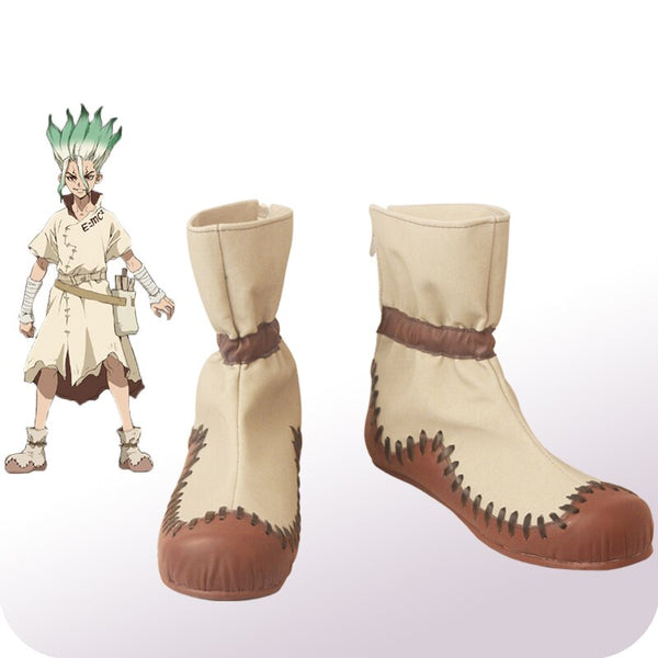 Anime Dr S Stonene IshigamiIIill Senkuukuu Cosplay shoes boots Wigs Green Mix Short Styled Synthetic Hair Halloween Party Carnival Props