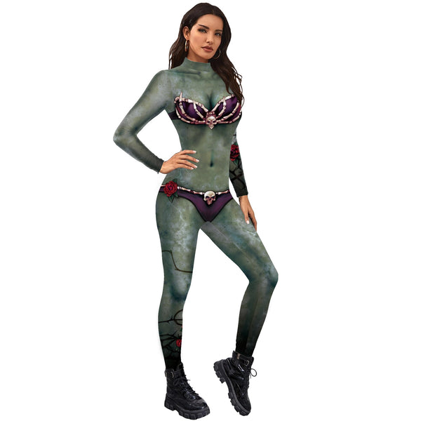 Schädel 3D gedruckte Frauen Cosplay Kostüme Mode sexy elastische Strumpfhosen Langarm Erwachsene Bodysuits dünne dünne Overalls