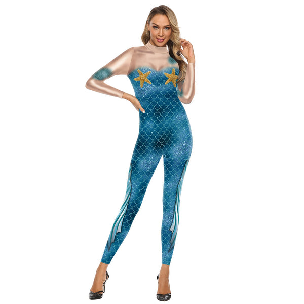 New Femme Print Mermaid Jumpsuits Party Performance Dance Cosplay Costume Mermaid Costume Zentai Suit Bodysuit