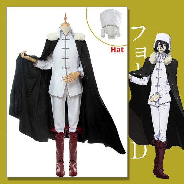 2020 Bungou Anime Stray Dogs 3. Staffel Cosplay Kostüm Fyodor D Kostüm Weiße Uniformen mit Umhang für Männer Cosplay Kostüm Hut