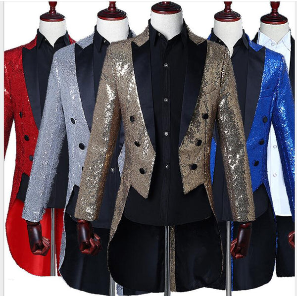 Adult Men Medeival Steampunk Tuxedo Blazers Retro Magician Stage Cosplay Sequins Party Performing Outfit Suit Masquerade Cosplay Costume