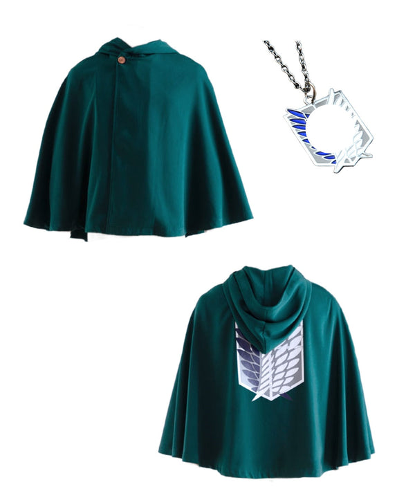 Anime Attack of the Giantsts Cosplay Green Hooded Cloak And Necklace Halloween Costumes