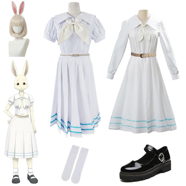 Anime Beastarsrs Haruru Cosplay Costume White Dress White Rabbit Haruru JK Uniform Dress for Woman Girls Halloween Custom Made