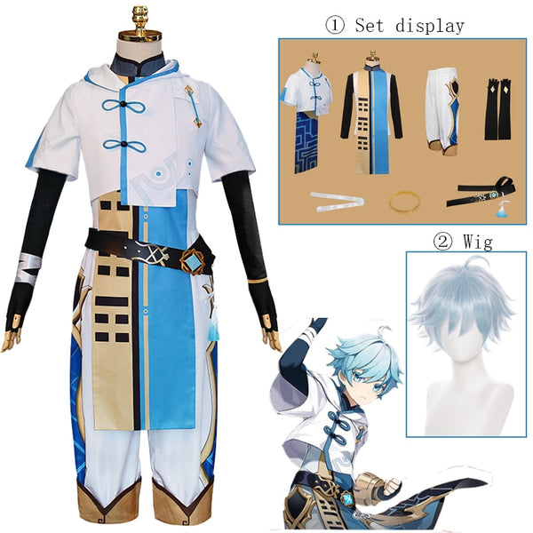 Anime Game Genshing and Impacts Chongyunun Uniform Outfit Cosplay Halloween Party Costumes Men Women Wig Cosplay Unisex Anime Carnival