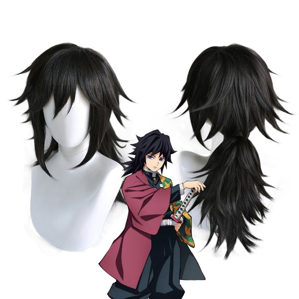 Demons cos Slayerer Kimetsusu Yaibaba Tomiokaka Giyuuyuu Black Ponytail Cosplay Wig