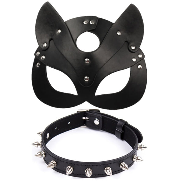 Porn Fetish Head Mask Whip BDSM Bondage Restraints PU Leather Cat Halloween Mask Roleplay Sex Toy For Men Women Cosplay Prop