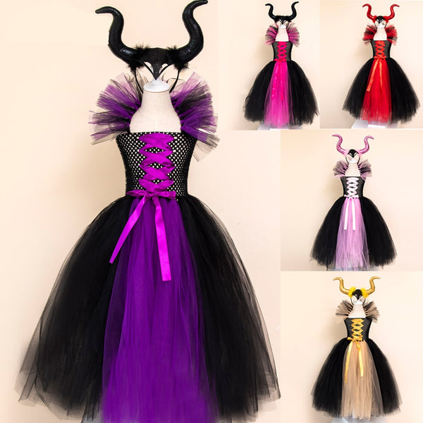 Males Ficentnt Of a Evils and Queen Tutu Skirt For Girls Dresses With Horns Halloween Witch Costume