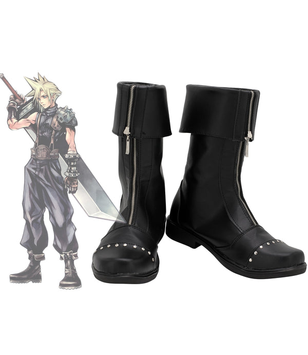 Clouding FF7 Strifes Cosplay Boots Customized Black Shoes for Halloween Party Cosplay Shoes