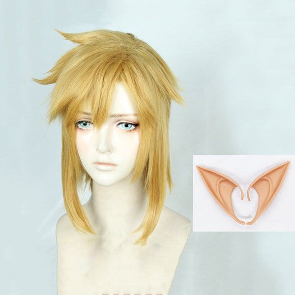 Zeldada Breath Wig Wilds Short Links Short Golden Blonde Pony tail Hair Cosplay Costume Wig Heat Resistance Fibre + Ears