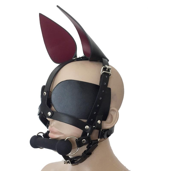 Faux Leather Pony oh Girl Harness Head Piece with Ears Eye Shade Bit Gag Fetish Pet Cosplay Mask