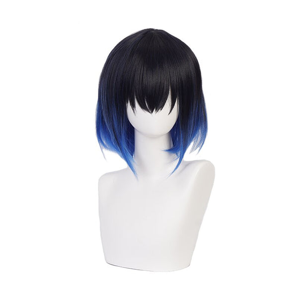 Hashibirara Inosukeke Short Blue Ombrere Wig Demon cos Slayerer Kimetsusu Yaibaba Heat Resistant Hair Cosplay Costume Wigs + Free Wig Cap