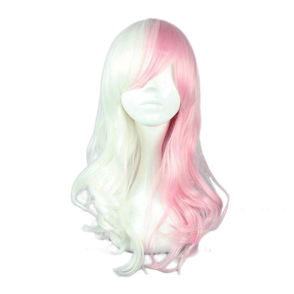 Anime Danganronpapa Monomimi Women Long Curly Wig Cosplay Costume Dangann Ronpaa White Pink Mix Synthetic Hair Halloween Party Wigs