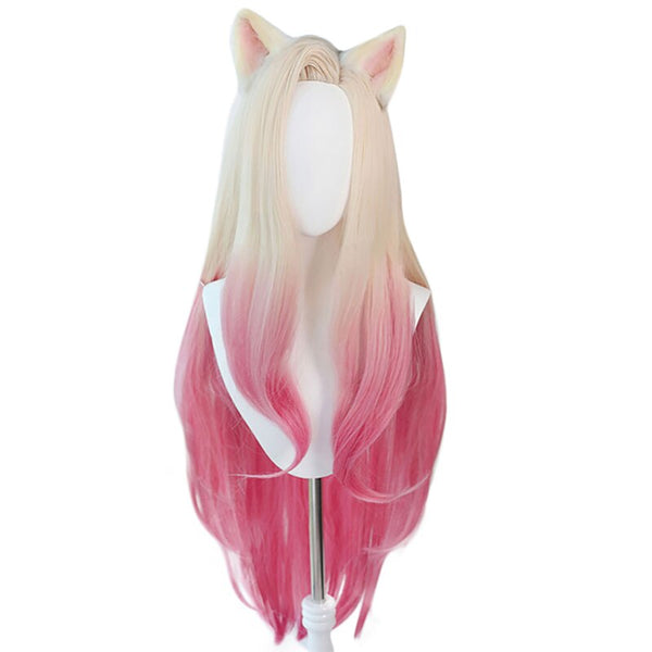 Kdada Baddesting Ahriri Cosplay Wigs LolKda Cosplay Blonde Mixed Pink Heat Resistant Synthetic Hair Pelucas