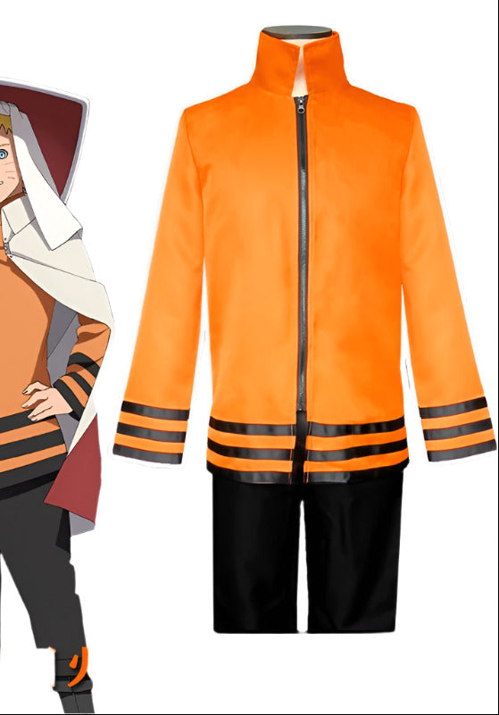 Anime Cosplay Uzumakiki Costume For Boys Man Orange Coat Jacket Halloween Performance Show