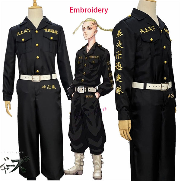 Cosplay Revengers Black Tokyo Shirt Pants Embroidery Uniform Wig Anime Cosplay Costume Halloween Party Outfit For Women Men