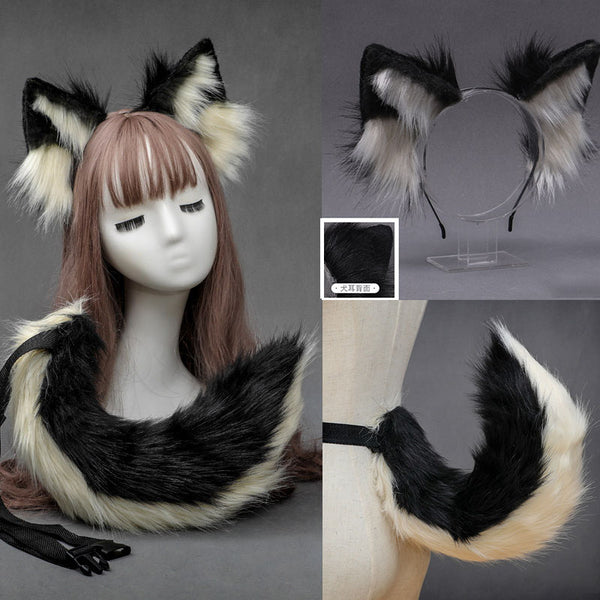 Sled dog tail fur simulation cosplay props headdress accessories wolf dog ears