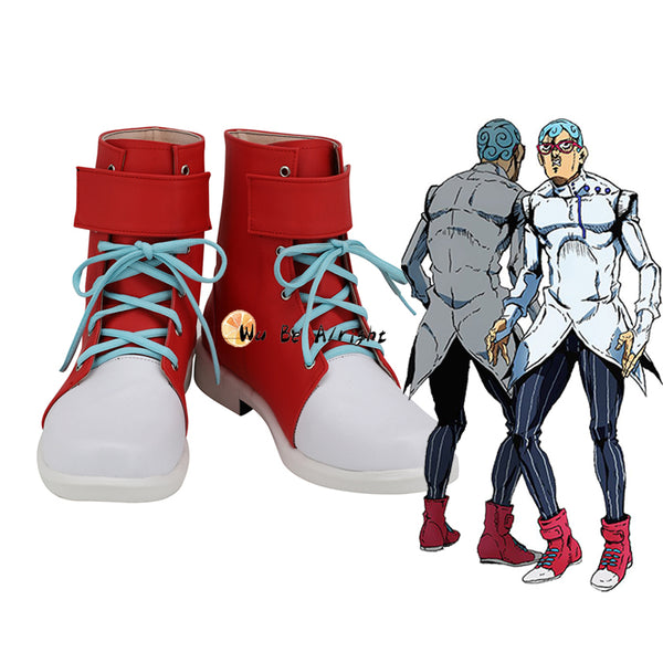 Anime JoJos Bizarrere Adventurere Ghiaccioio Cosplay Shoes Boots Custom Made Halloween Party Cosplay Costume Props Blue Curly Short Wig